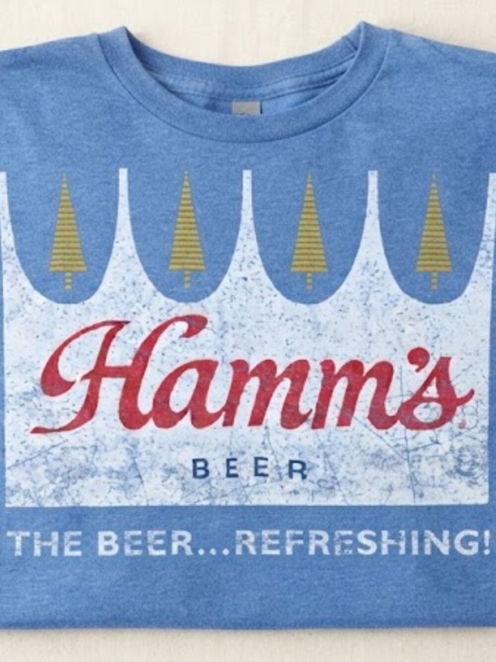 Vintage Style Hamms Beer Crown Graphic T Shirt Heather Blue XL